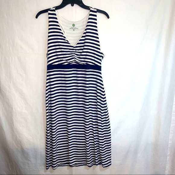 Daniki Blue&White Striped Midi Dress Size Large - Picture 1 of 15